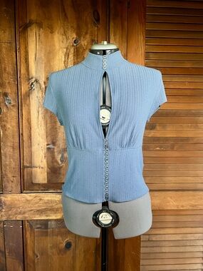 Anthropologie Keyhole Mock-Neck Top in Slate